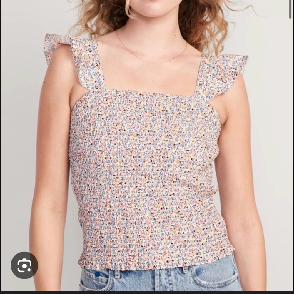 Old Navy Floral Smocked Square Neck Tank - Multicolor